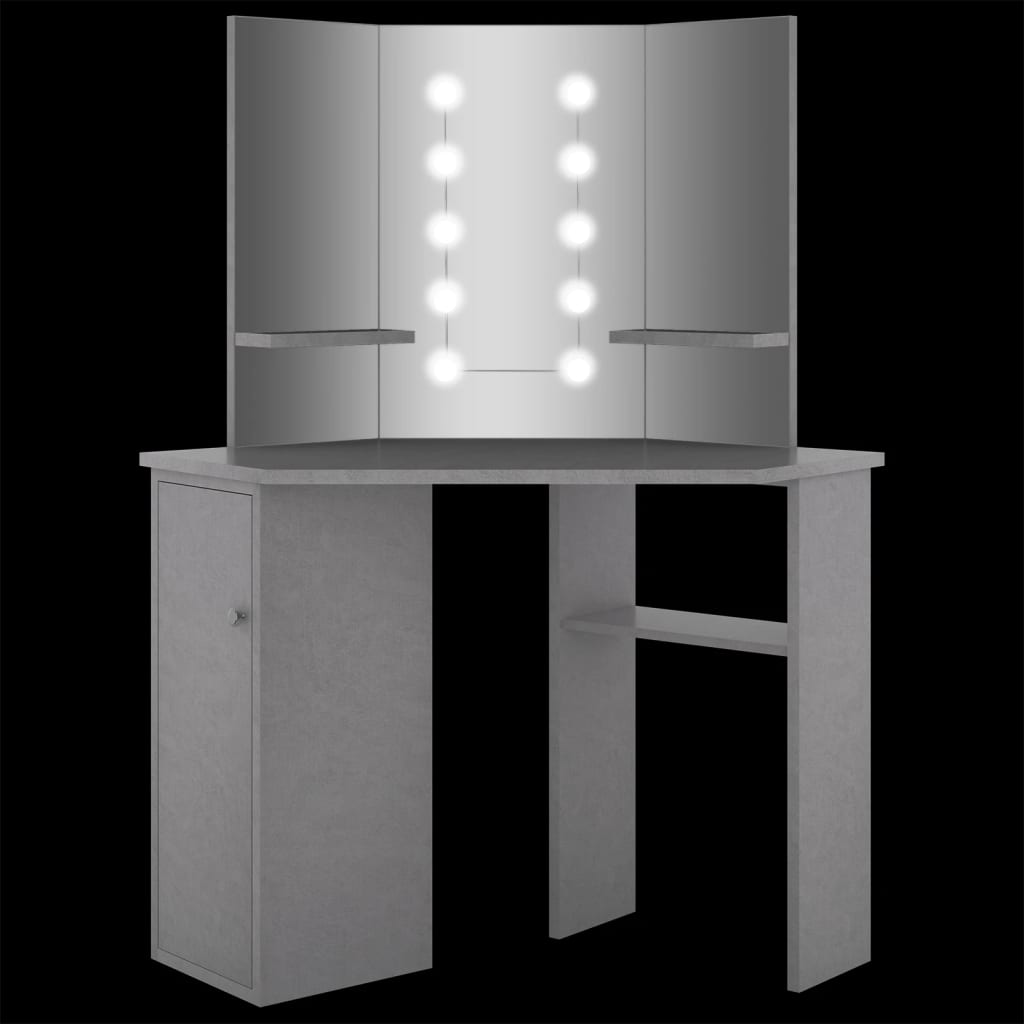 Toucador Molly de Canto com Espelho e Luzes LED - Cinzento Cimento - Design Moderno