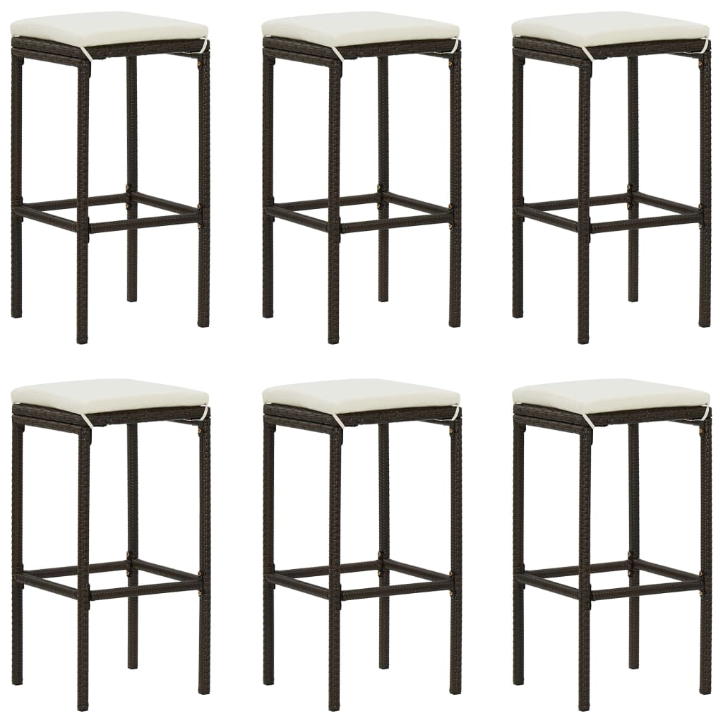 7 pcs conjunto de bar p/ jardim com almofadões castanho