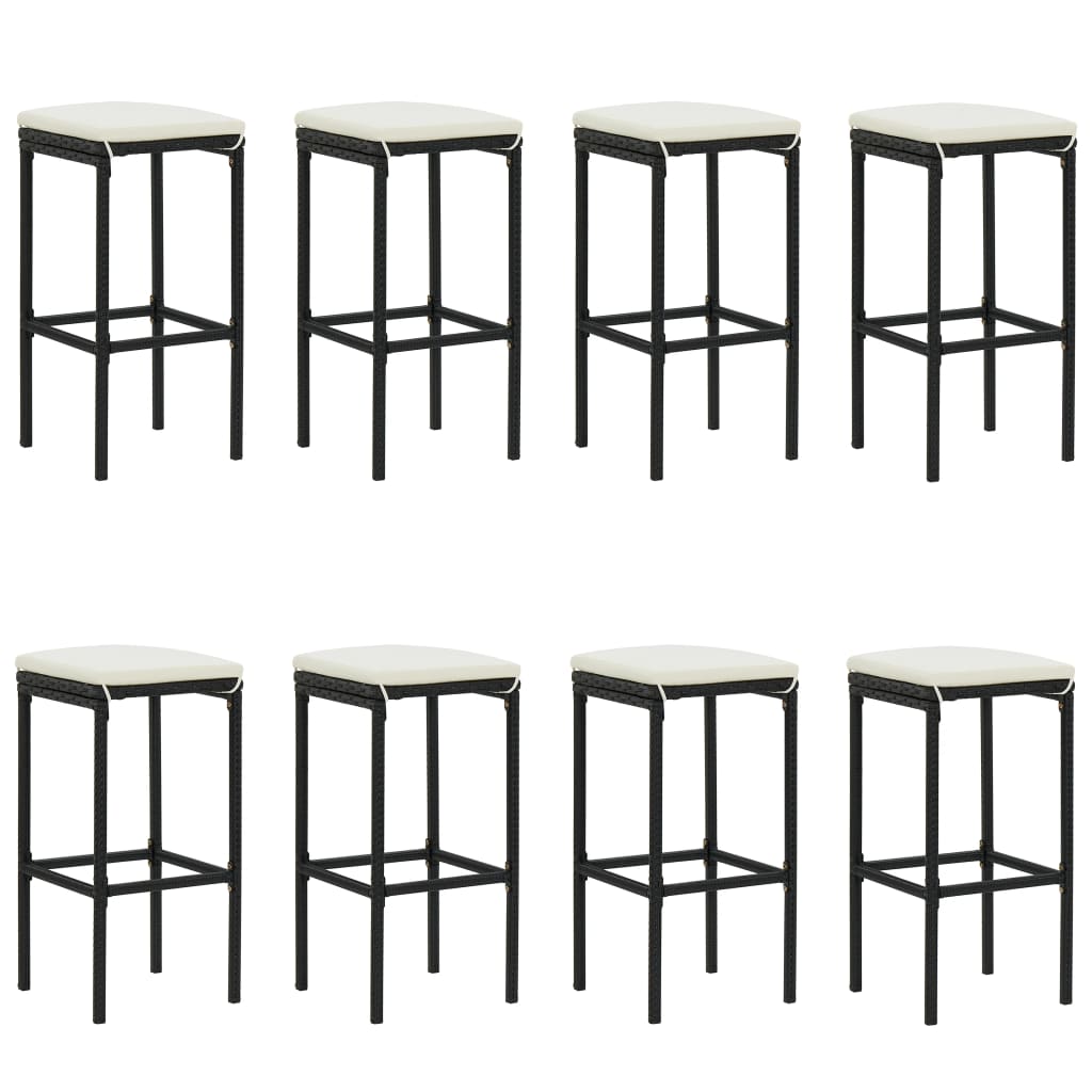 9 pcs conjunto de bar para jardim com almofadões preto