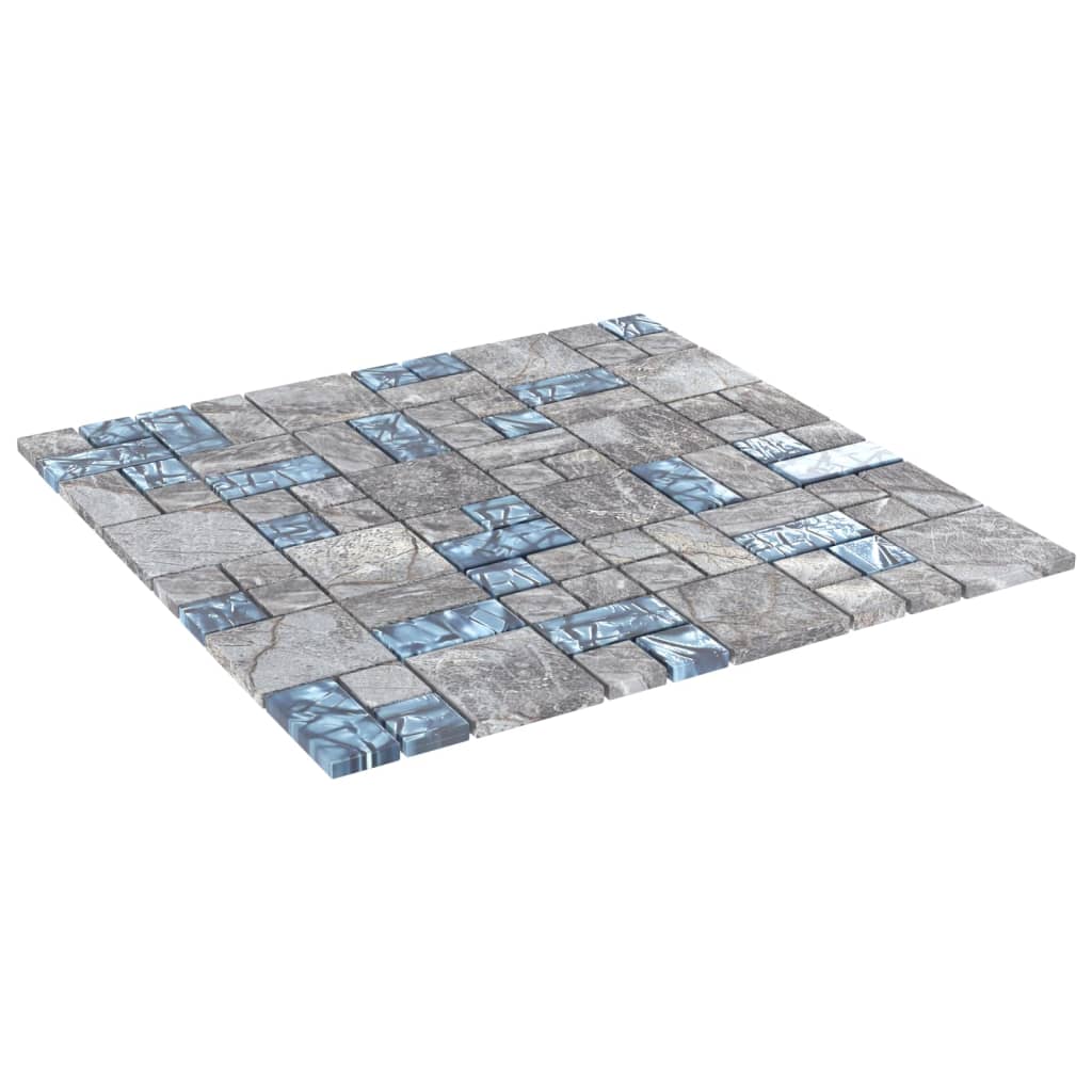 Ladrilhos de mosaico 11 pcs 30x30 cm vidro cinzento e azul