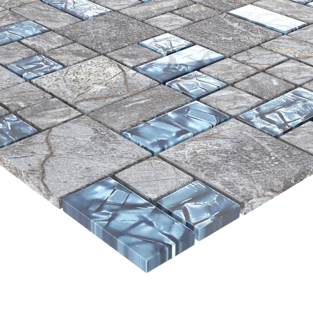 Ladrilhos de mosaico 11 pcs 30x30 cm vidro cinzento e azul