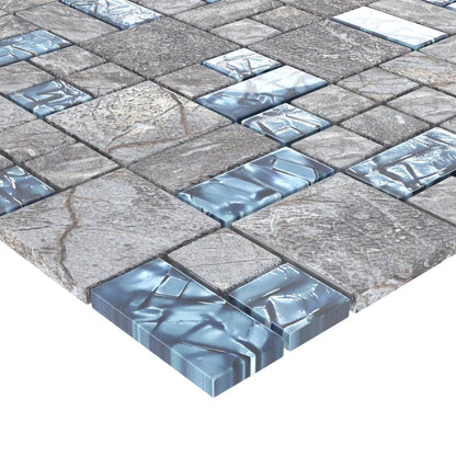 Ladrilhos mosaico 22 pcs 30x30cm vidro cinzento e azul