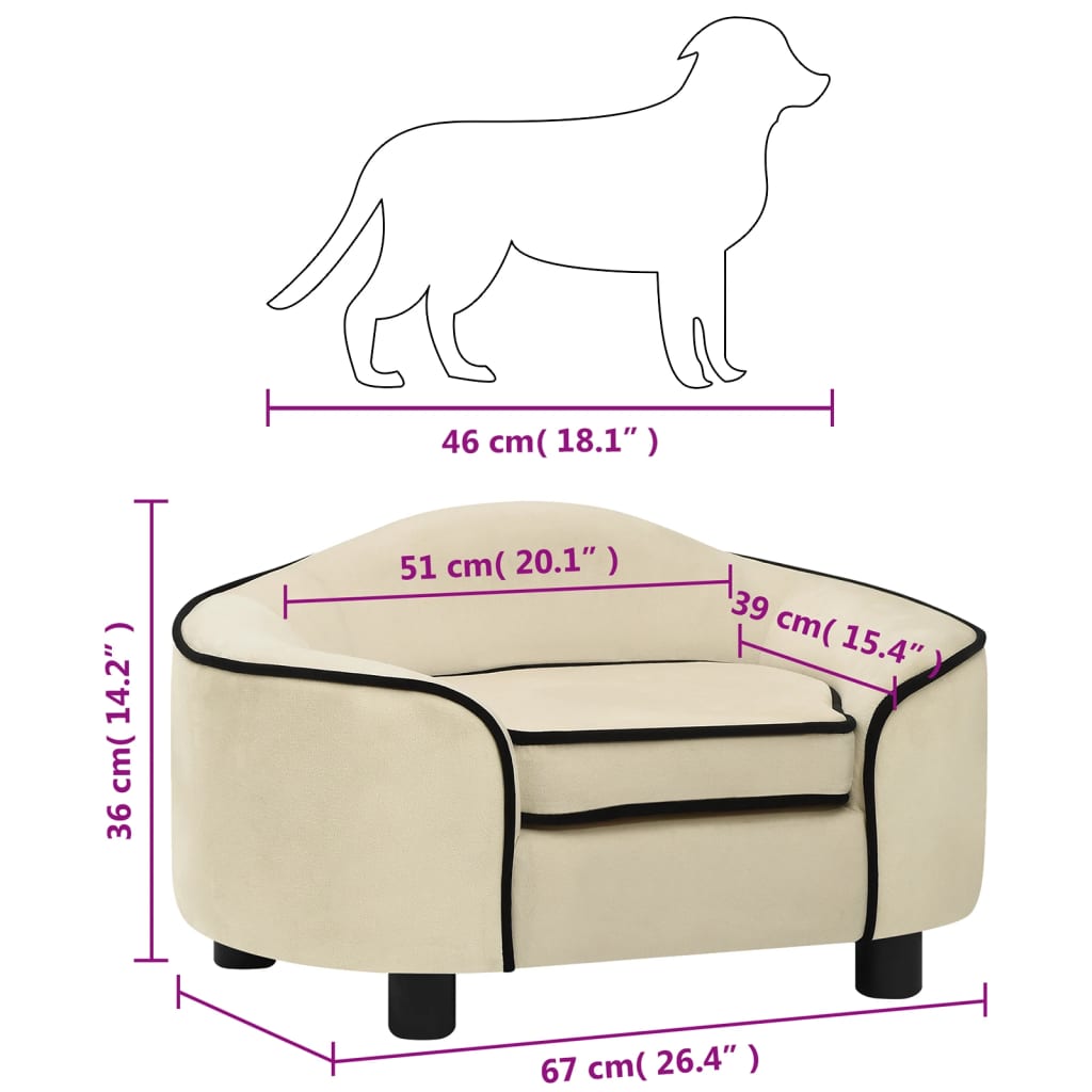 Sofá para cães 67x47x36 cm pelúcia cor creme