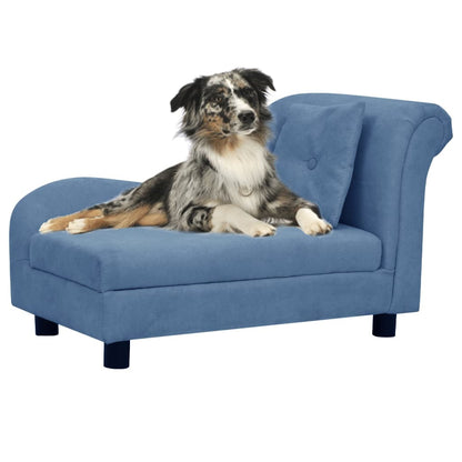 Sofá para cães com almofada 83x44x44 cm pelúcia azul