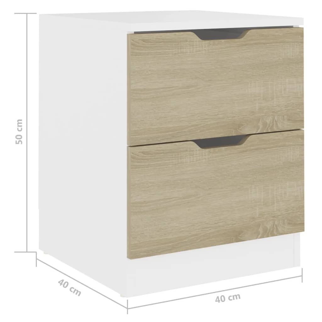 Mesas cabeceira 2pcs 40x40x50cm contrap. branco/carvalho sonoma