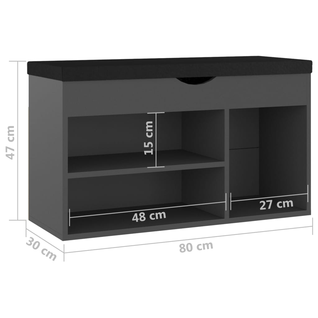 Banco sapateira + almofadão 80x30x47 cm contraplacado cinzento