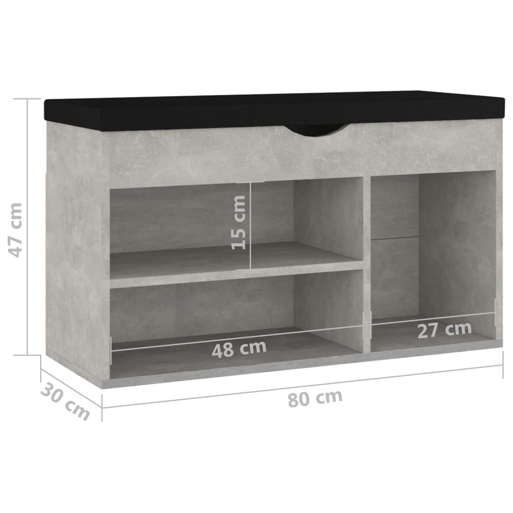 Banco sapateira + almofadão 80x30x47cm contrap. cinza cimento