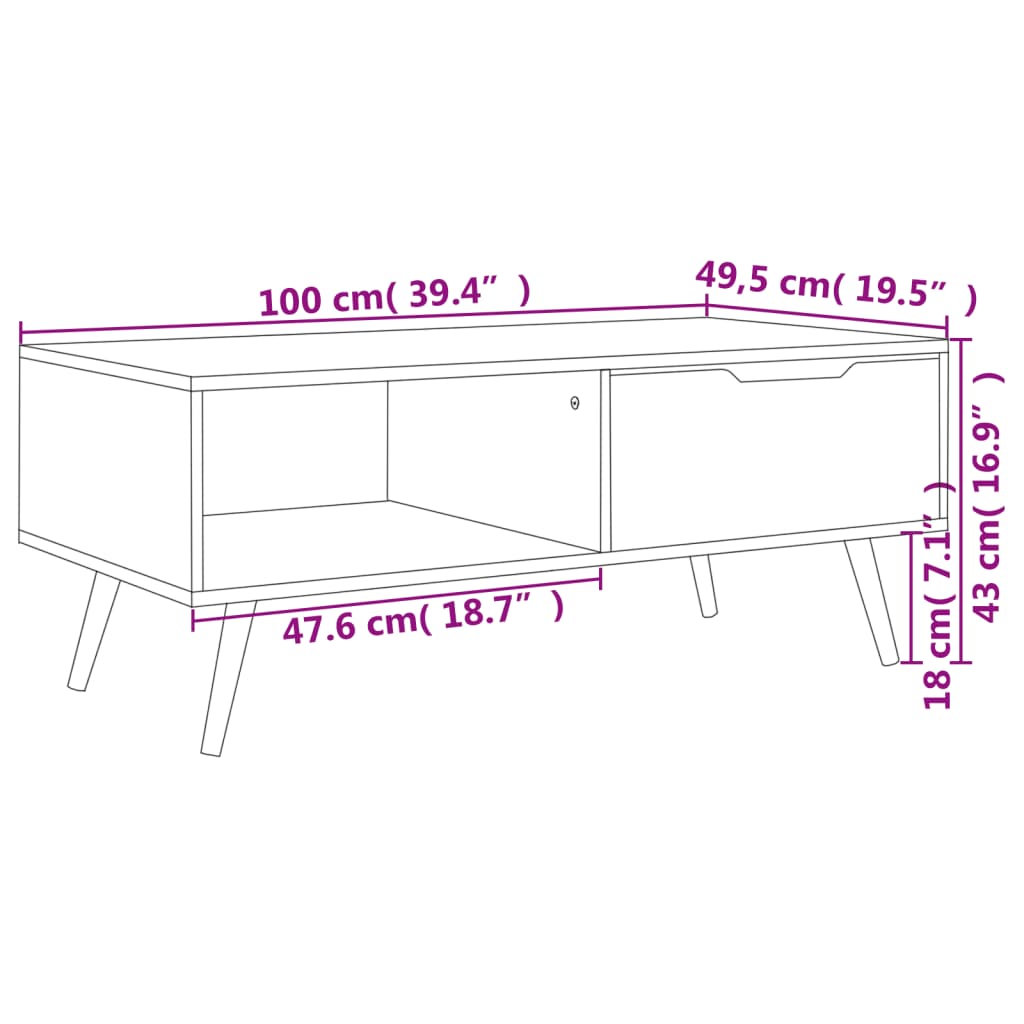 Mesa de centro 100x49,5x43 cm aglomerado cinzento