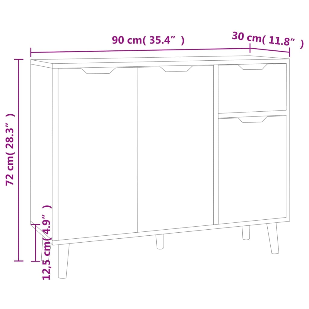 Aparador 90x30x72 cm aglomerado cinzento