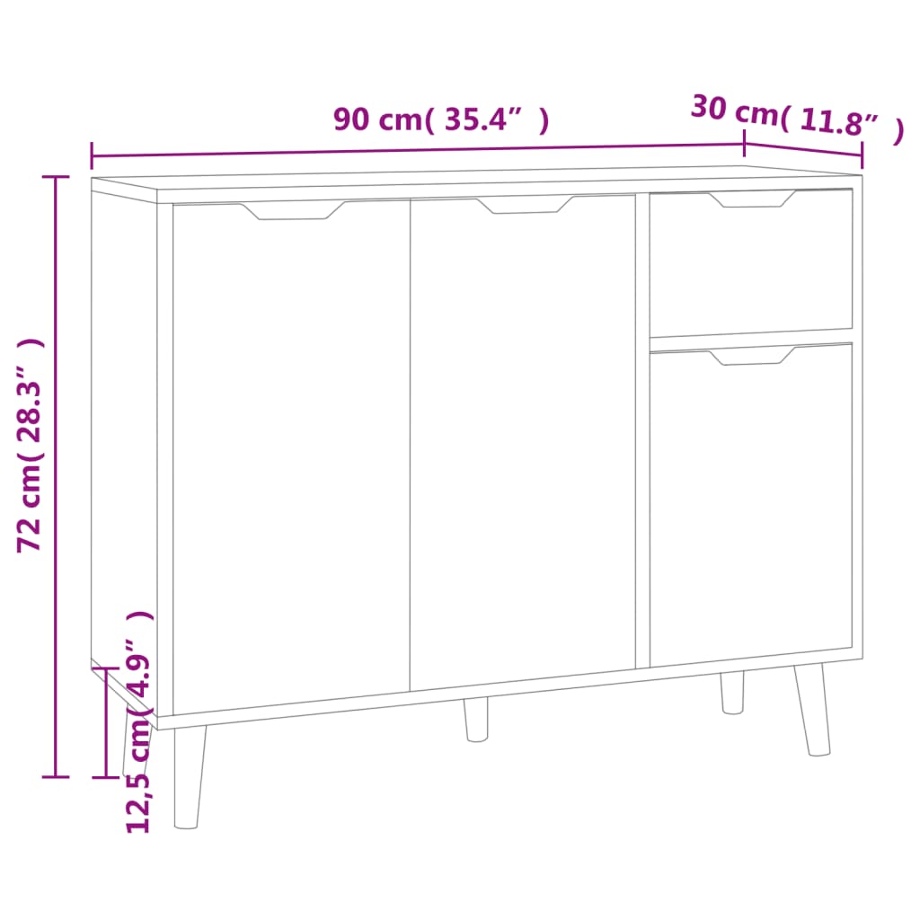 Aparador Ajna de 90 cm - Branco Brilhante - Design Nórdico