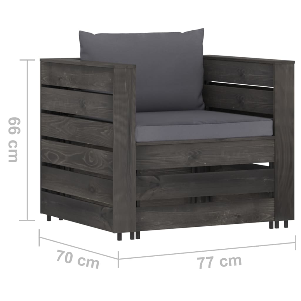 2 pcs conj. lounge jardim + almofadões madeira impreg. cinzento