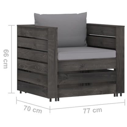 2 pcs conj. lounge jardim + almofadões madeira impreg. cinzento