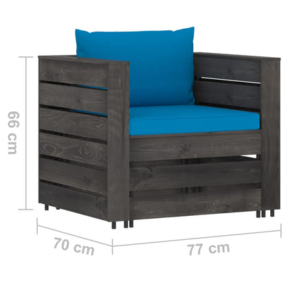 2 pcs conj. lounge jardim + almofadões madeira impreg. cinzento