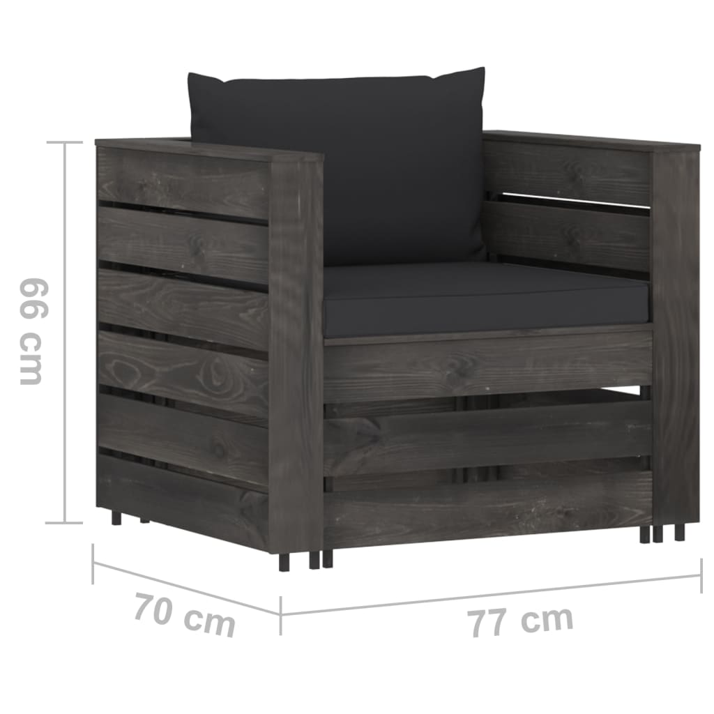 2 pcs conj. lounge jardim + almofadões madeira impreg. cinzento