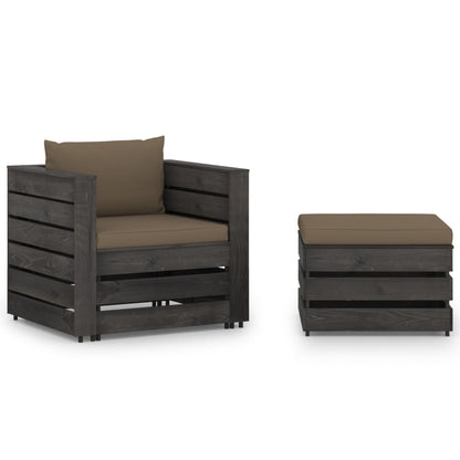 2 pcs conj. lounge jardim + almofadões madeira impreg. cinzento