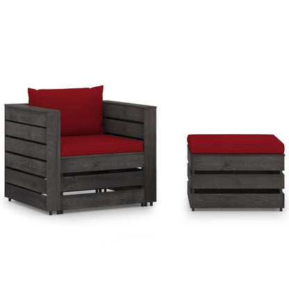 2 pcs conj. lounge jardim + almofadões madeira impreg. cinzento