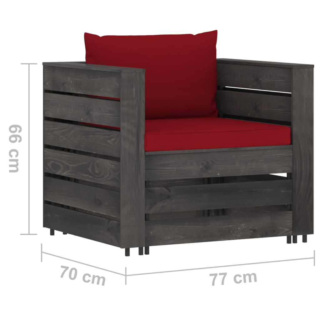 2 pcs conj. lounge jardim + almofadões madeira impreg. cinzento