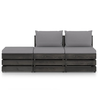 3 pcs conj. lounge jardim + almofadões madeira impreg. cinzento