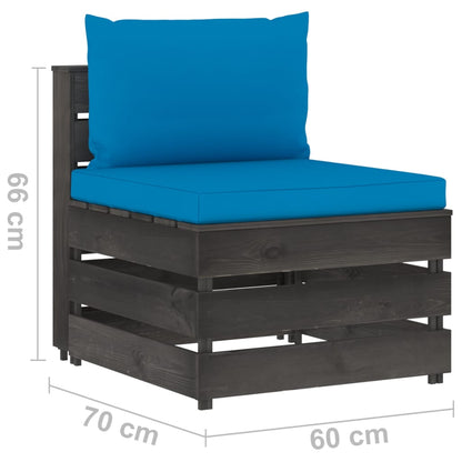 3 pcs conj. lounge jardim + almofadões madeira impreg. cinzento