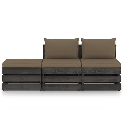 3 pcs conj. lounge jardim + almofadões madeira impreg. cinzento