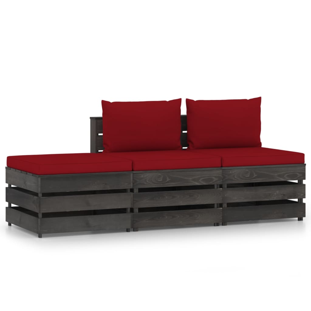 3 pcs conj. lounge jardim + almofadões madeira impreg. cinzento