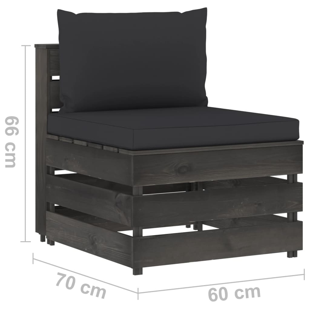 3 pcs conj. lounge jardim + almofadões madeira impreg. cinzento