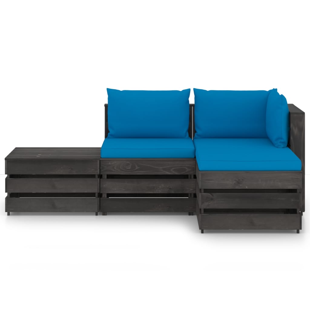 4 pcs conj. lounge jardim + almofadões madeira impreg. cinzento