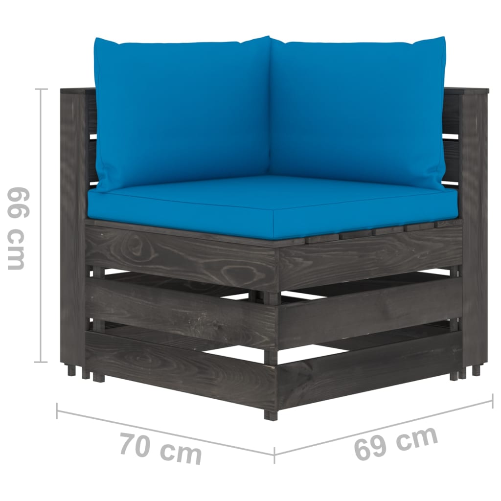 4 pcs conj. lounge jardim + almofadões madeira impreg. cinzento