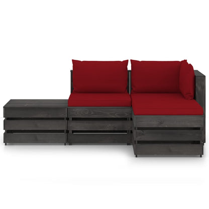 4 pcs conj. lounge jardim + almofadões madeira impreg. cinzento