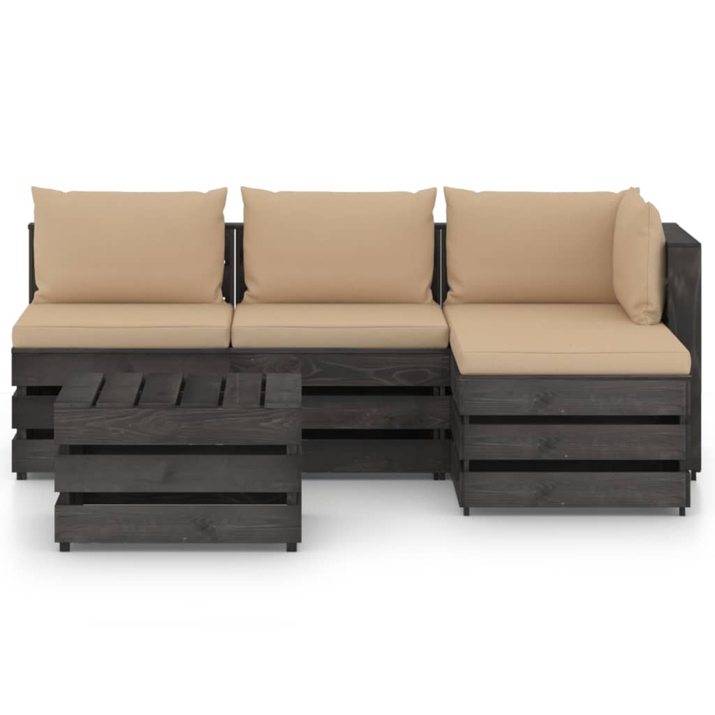 5 pcs conj. lounge jardim + almofadões madeira impreg. cinzento