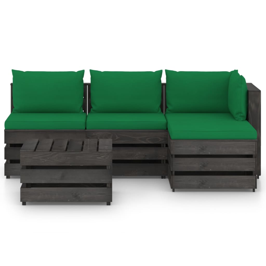 5 pcs conj. lounge jardim + almofadões madeira impreg. cinzento