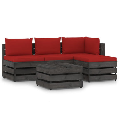 5 pcs conj. lounge jardim + almofadões madeira impreg. cinzento