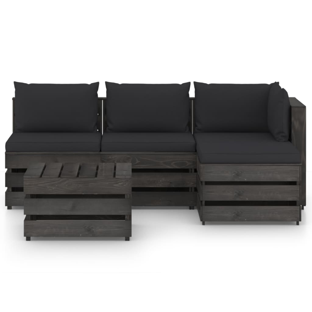 5 pcs conj. lounge jardim + almofadões madeira impreg. cinzento