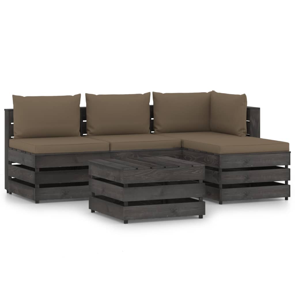 5 pcs conj. lounge jardim + almofadões madeira impreg. cinzento