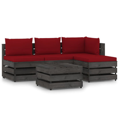 5 pcs conj. lounge jardim + almofadões madeira impreg. cinzento