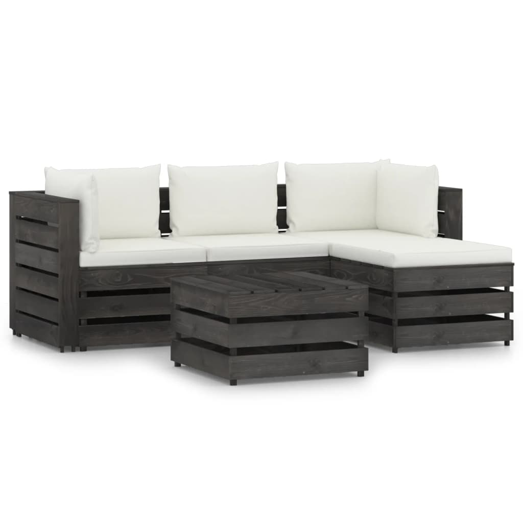 5 pcs conj. lounge jardim + almofadões madeira impreg. cinzento