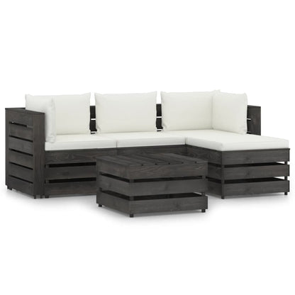 5 pcs conj. lounge jardim + almofadões madeira impreg. cinzento