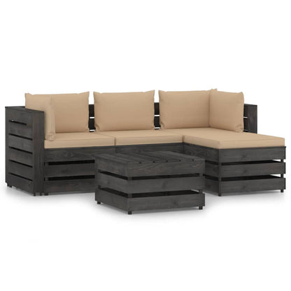 5 pcs conj. lounge jardim + almofadões madeira impreg. cinzento