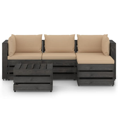 5 pcs conj. lounge jardim + almofadões madeira impreg. cinzento