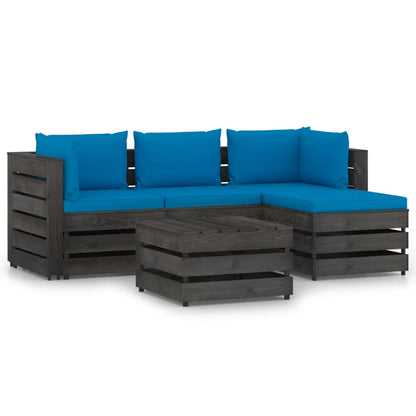 5 pcs conj. lounge jardim + almofadões madeira impreg. cinzento