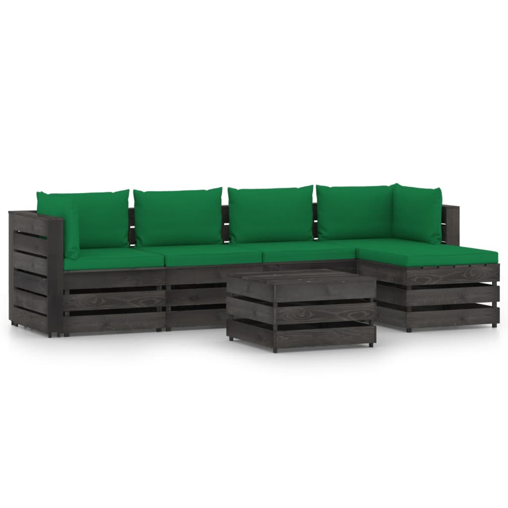 6 pcs conj. lounge jardim + almofadões madeira impreg. cinzento