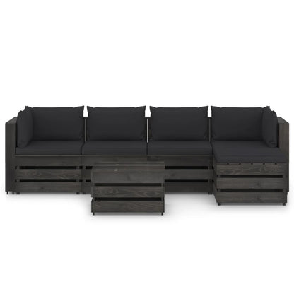 6 pcs conj. lounge jardim + almofadões madeira impreg. cinzento