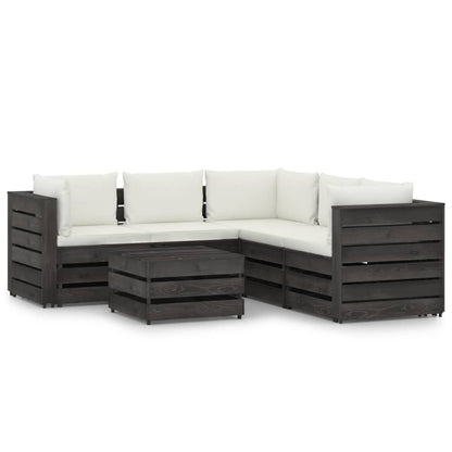 6 pcs conj. lounge jardim + almofadões madeira impreg. cinzento