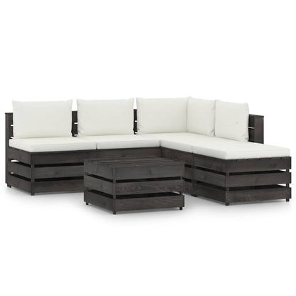 6 pcs conj. lounge jardim + almofadões madeira impreg. cinzento