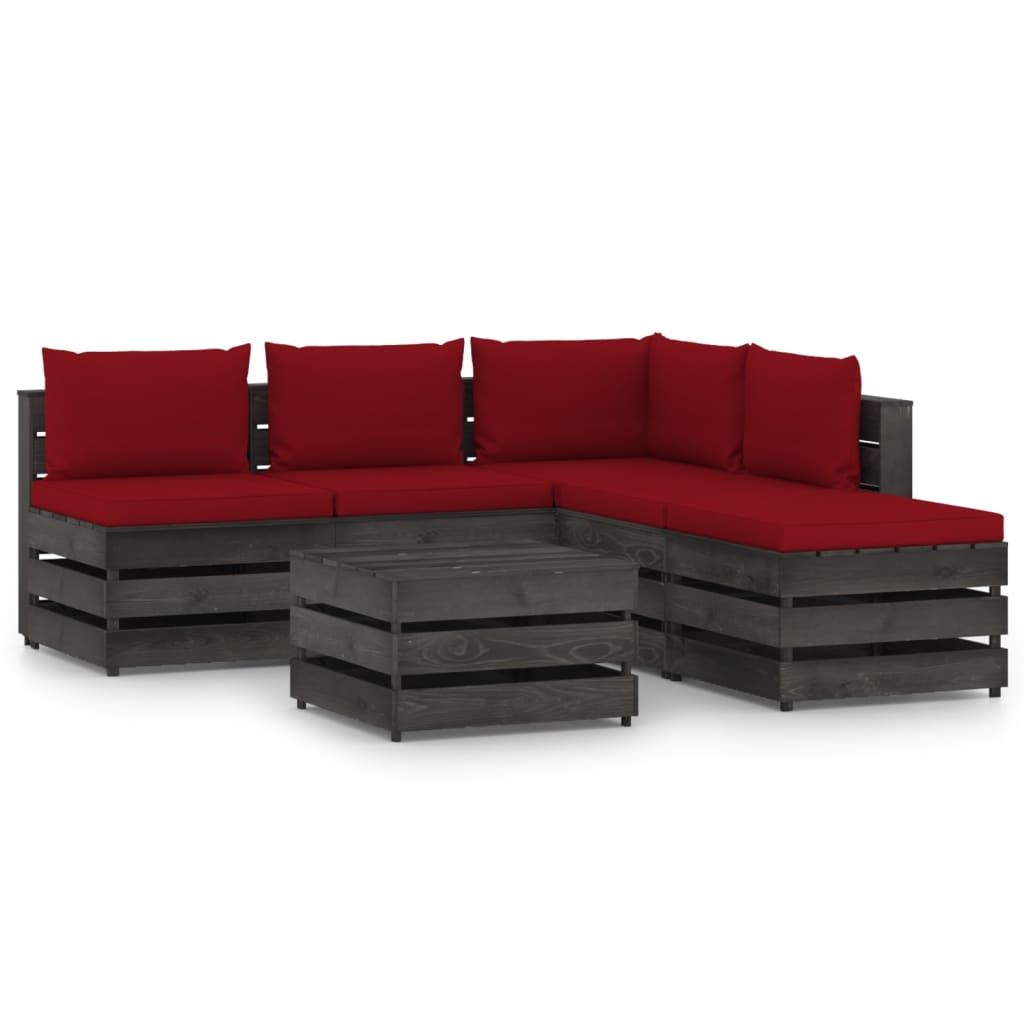 6 pcs conj. lounge jardim + almofadões madeira impreg. cinzento