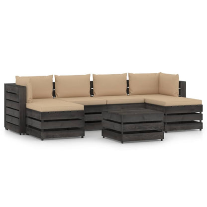 7 pcs conj. lounge jardim + almofadões madeira impreg. cinzento