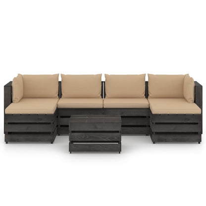 7 pcs conj. lounge jardim + almofadões madeira impreg. cinzento