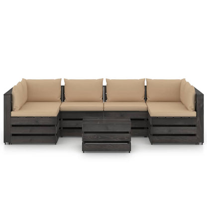 7 pcs conj. lounge jardim + almofadões madeira impreg. cinzento