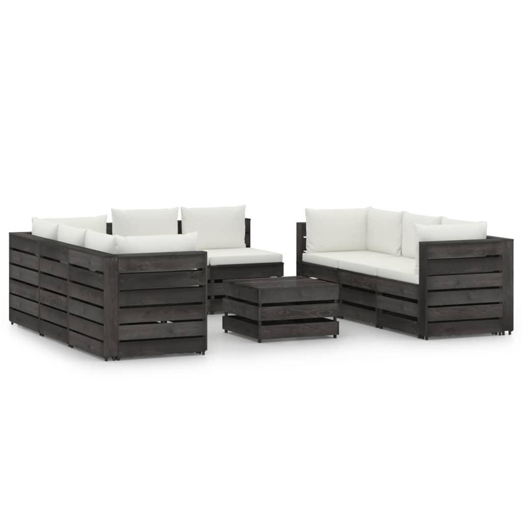 9 pcs conj. lounge jardim + almofadões madeira impreg. cinzento