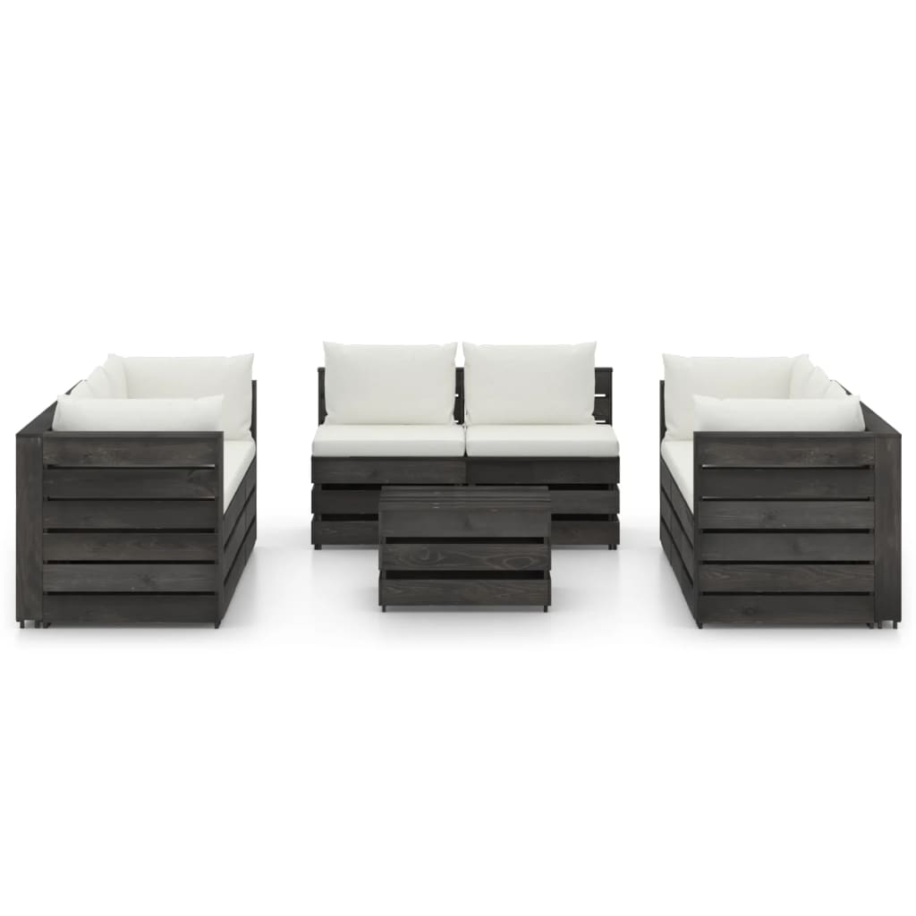 9 pcs conj. lounge jardim + almofadões madeira impreg. cinzento